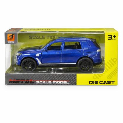 Masinuta SUV metalica albastra, model scara, usi functionale, 15.5x7 cm