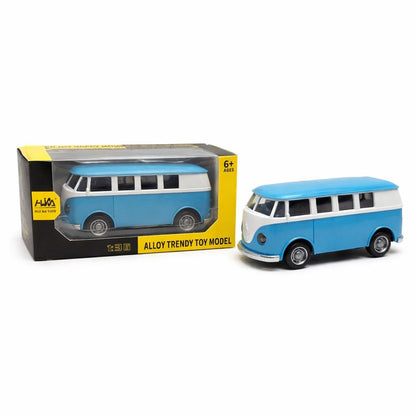 Masinuta tip van retro metalica albastru cu alb, model clasic 15 cm