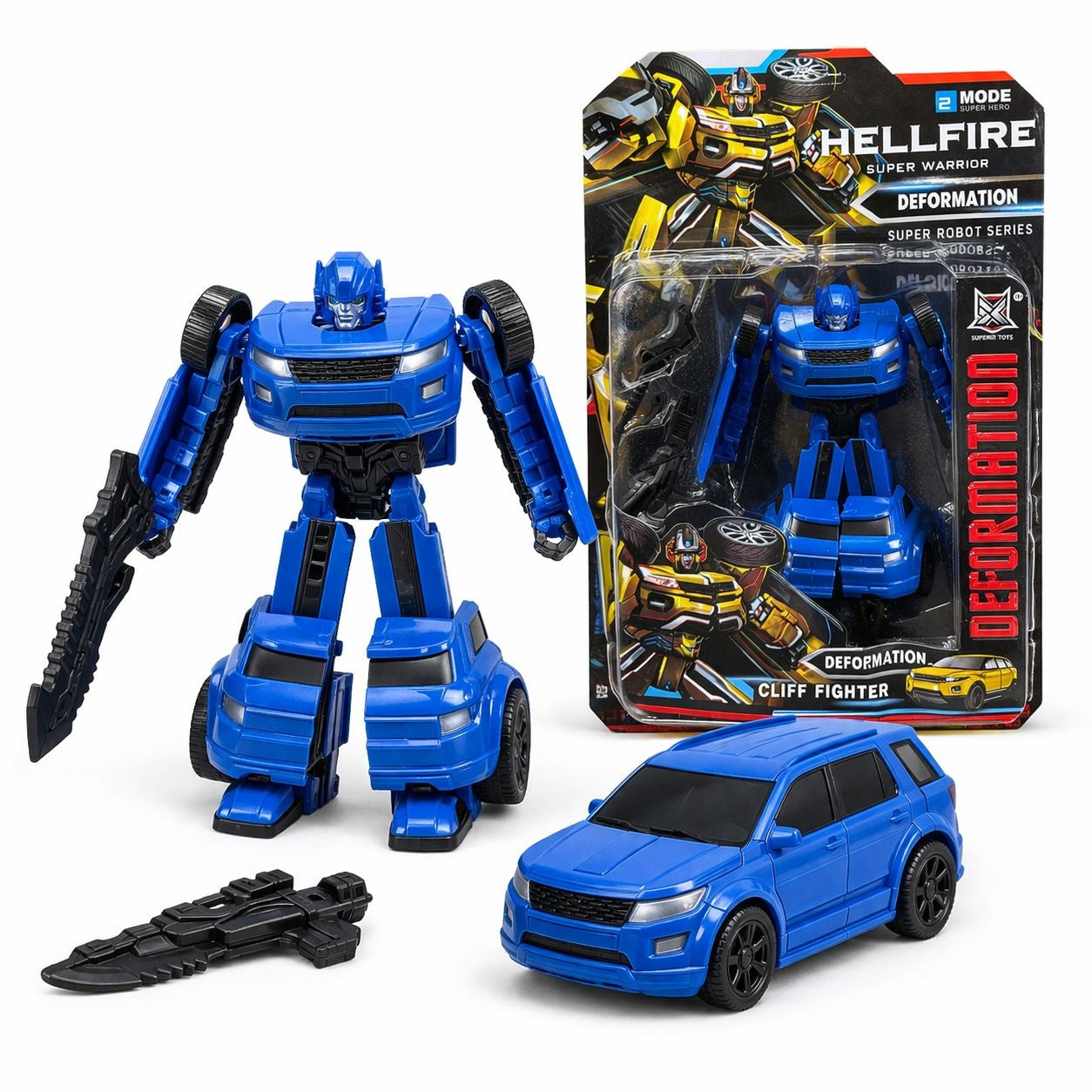 Masinuta transformabila in robot, jucarie 2 in 1, albastru, 18 cm
