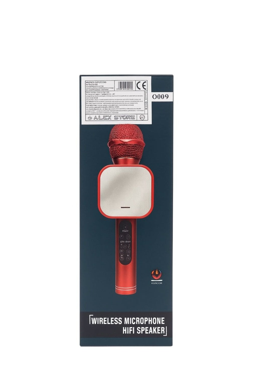 Microfon Fara Fir Q009 Rosu Karaoke HIFI Speaker Bluetooth , Functii Inregistrare SD USB