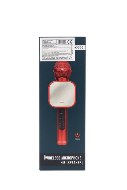 Microfon Fara Fir Q009 Rosu Karaoke HIFI Speaker Bluetooth , Functii Inregistrare SD USB