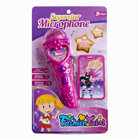 Microfon karaoke copii cu lumini, conexiune telefon, reincarcabil, fucsia 29x18 cm