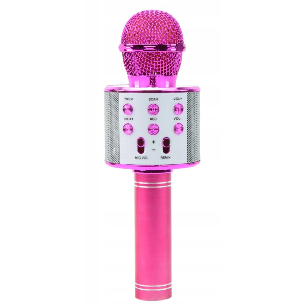 Microfon karaoke wireless Bluetooth cu difuzor, voice changer, USB si TF Card, roz intens
