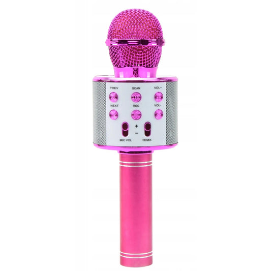 Microfon karaoke wireless Bluetooth cu difuzor, voice changer, USB si TF Card, roz intens