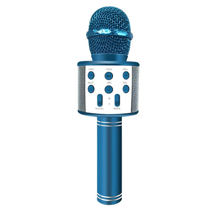 Microfon karaoke wireless Bluetooth cu difuzor, voice changer, USB si TF Card, albastru