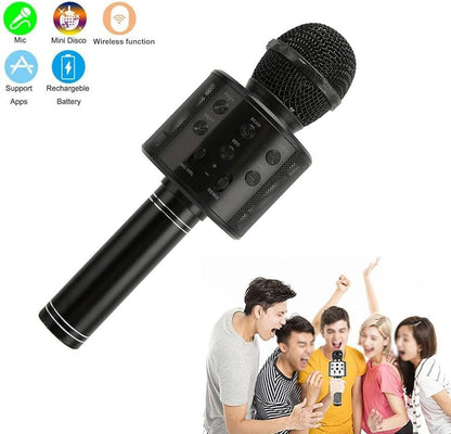Microfon karaoke wireless Bluetooth cu difuzor, voice changer, USB si TF Card, negru