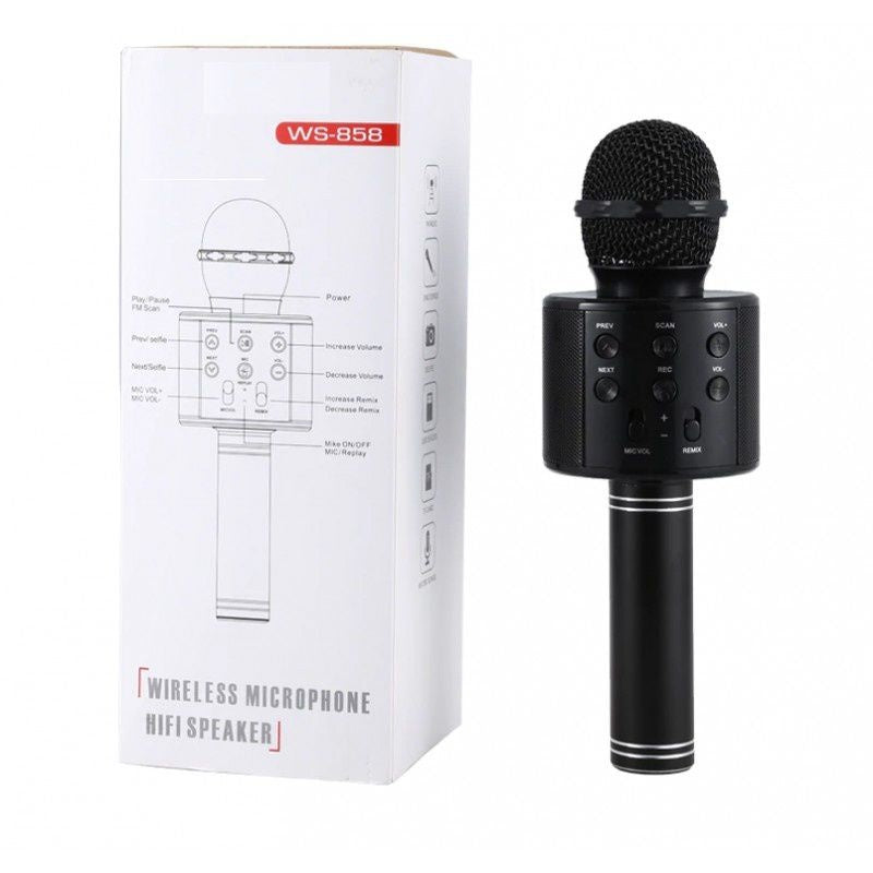 Microfon karaoke wireless Bluetooth cu difuzor, voice changer, USB si TF Card, negru