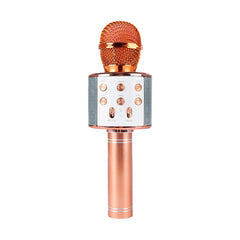 Microfon karaoke wireless Bluetooth cu difuzor, voice changer, USB si TF Card, rose gold
