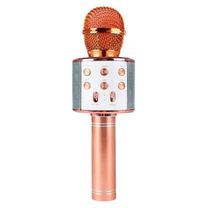 Microfon karaoke wireless Bluetooth cu difuzor, voice changer, USB si TF Card, rose gold