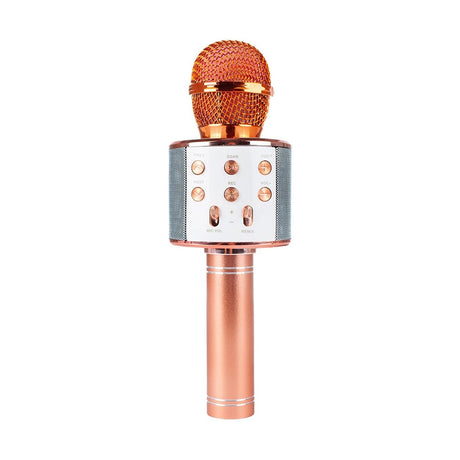 Microfon karaoke wireless Bluetooth cu difuzor, voice changer, USB si TF Card, rose gold