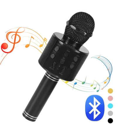Microfon karaoke wireless cu boxa Bluetooth, efecte vocale si lumini LED, negru