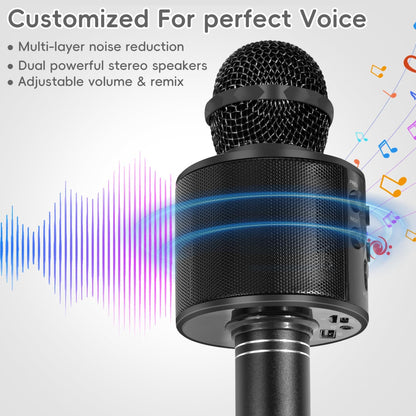 Microfon karaoke wireless cu boxa Bluetooth, efecte vocale si lumini LED, negru