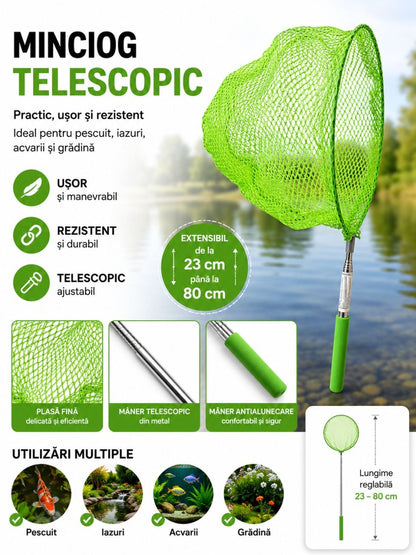 Minciog Telescopic Verde Extensibil 23–80 cm – pentru Pescuit, Acvarii și Iazuri