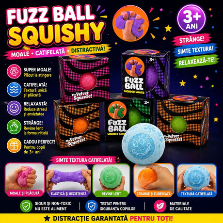 Minge antistres Squishy Fuzz Ball, textura catifelata, culoare aleatorie, 6cm