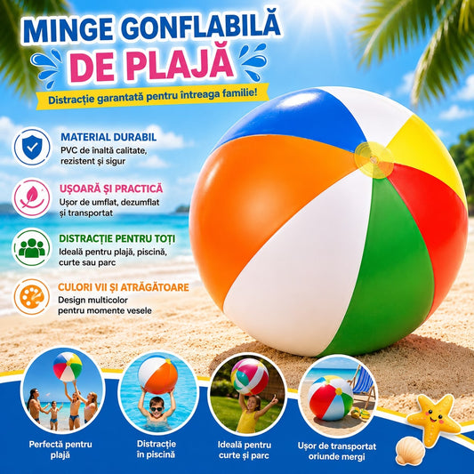 Minge Gonflabilă de Plajă Multicoloră – Minge pentru Piscină, Mare și Joacă în Aer Liber
