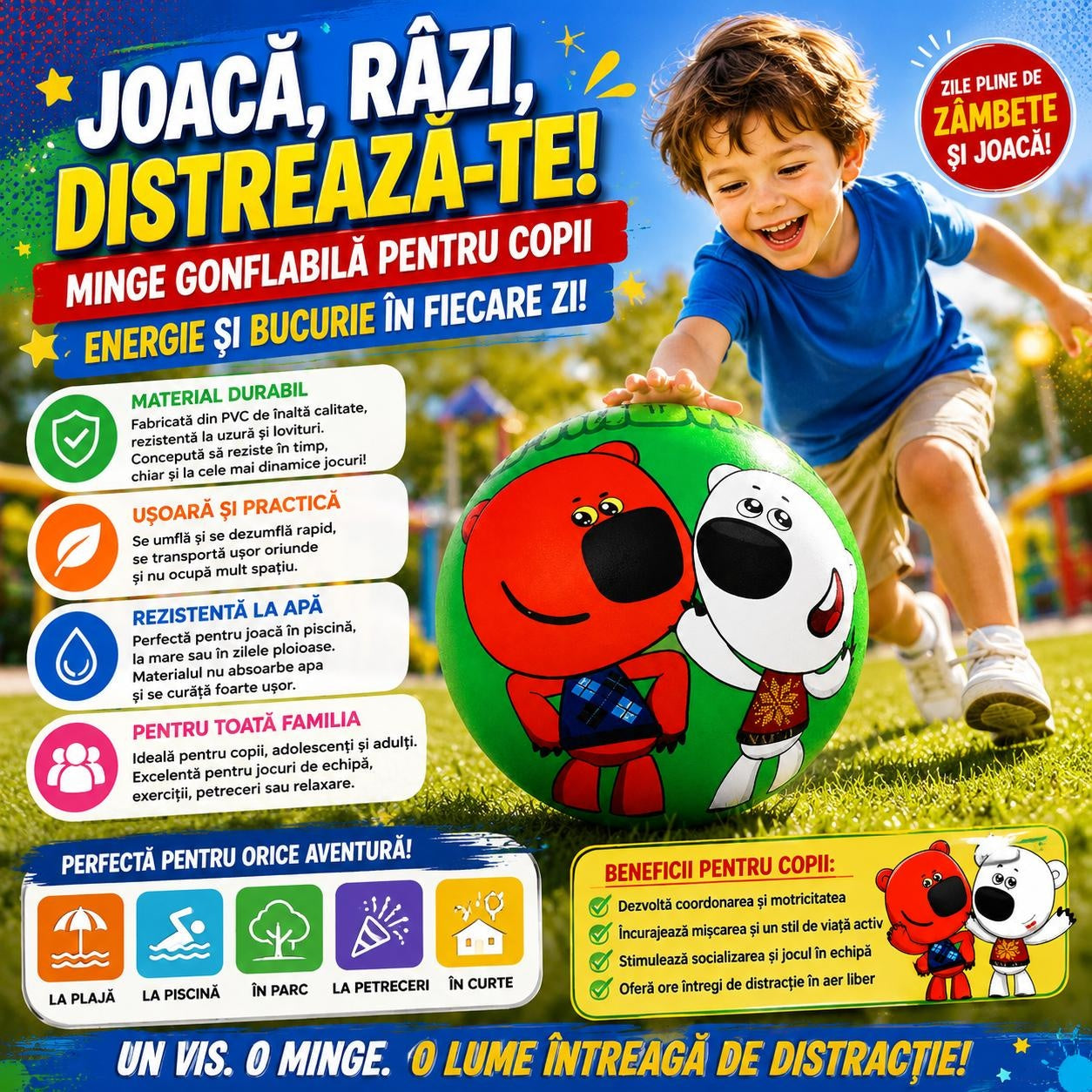 Minge Gonflabilă pentru Copii – Ușoară, Rezistentă și Perfectă pentru Joacă în Aer Liber