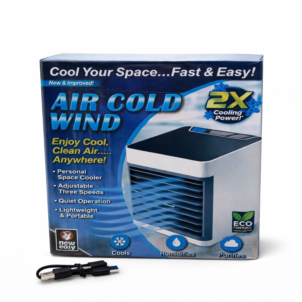 Mini aparat de răcire aer portabil Air Cold Wind, răcitor personal cu umidificare USB, alb
