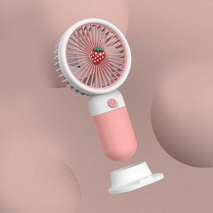 Mini ventilator portabil de mana, reincarcabil USB, 3 trepte viteza, roz cu alb