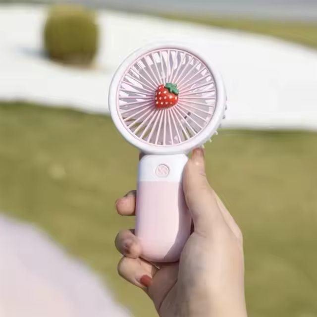 Mini ventilator portabil de mana, reincarcabil USB, 3 trepte viteza, roz cu alb