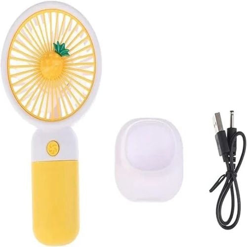 Mini ventilator portabil de mana, reincarcabil USB, 3 trepte viteza, galben cu alb