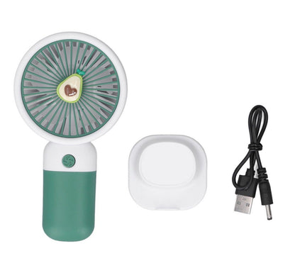 Mini ventilator portabil de mana, reincarcabil USB, 3 trepte viteza, verde cu alb