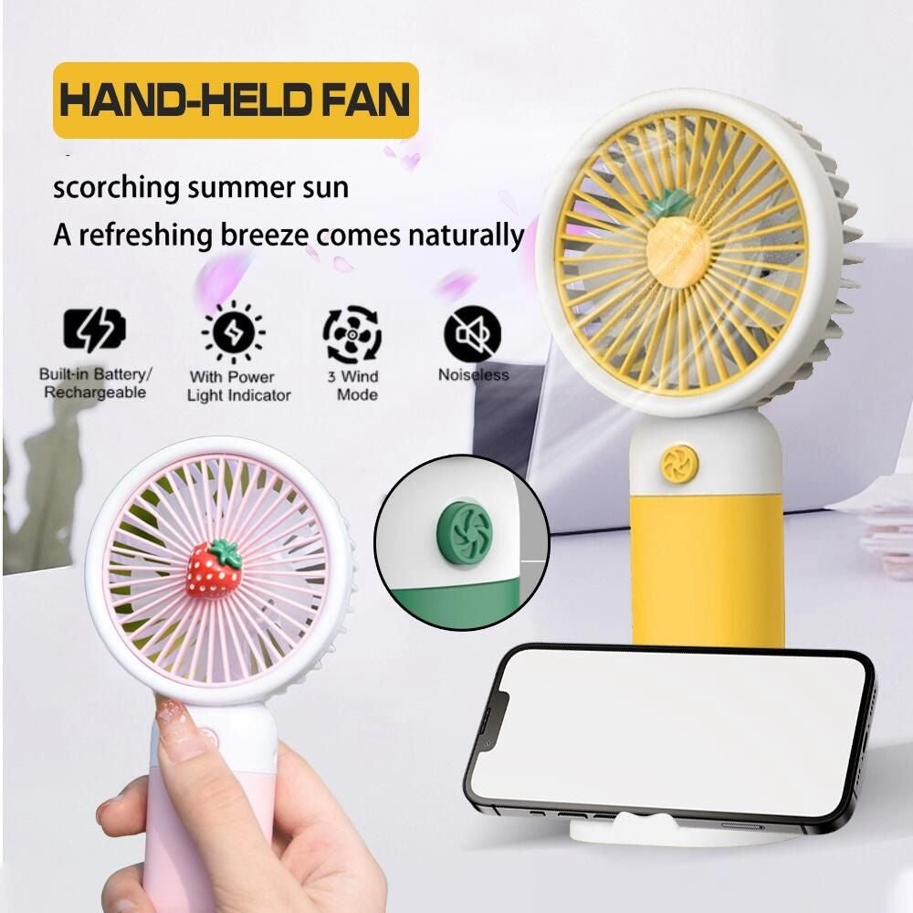 Mini ventilator portabil de mana, reincarcabil USB, 3 trepte viteza, portocaliu cu alb