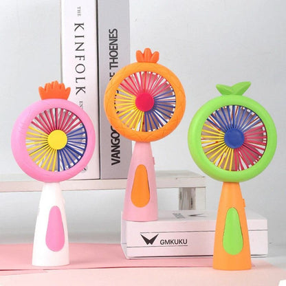 Mini ventilator portabil pentru copii, reincarcabil USB, 3 viteze, model ananas, roz