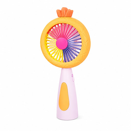 Mini ventilator portabil pentru copii, reincarcabil USB, 3 viteze, model ananas, portocaliu cu roz