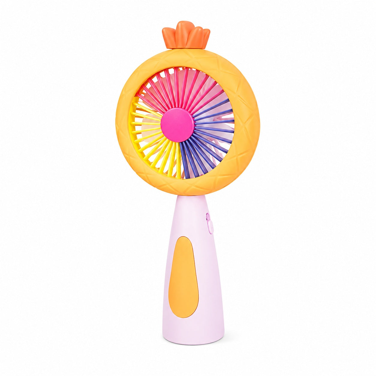 Mini ventilator portabil pentru copii, reincarcabil USB, 3 viteze, model ananas, portocaliu cu roz