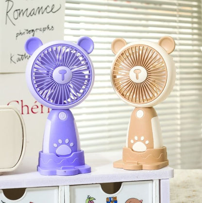 Mini Ventilator Portabil USB cu 3 Viteze, Suport Telefon si Baza, Model Urs, Mov