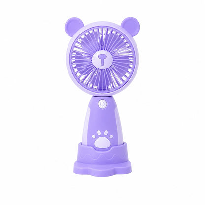 Mini Ventilator Portabil USB cu 3 Viteze, Suport Telefon si Baza, Model Urs, Mov