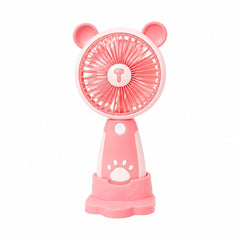 Mini Ventilator Portabil USB cu 3 Viteze, Suport Telefon si Baza, Model Urs, Roz