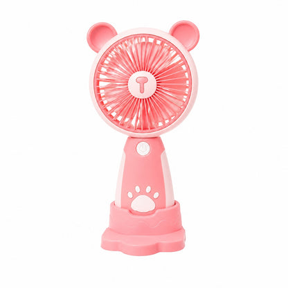 Mini Ventilator Portabil USB cu 3 Viteze, Suport Telefon si Baza, Model Urs, Roz