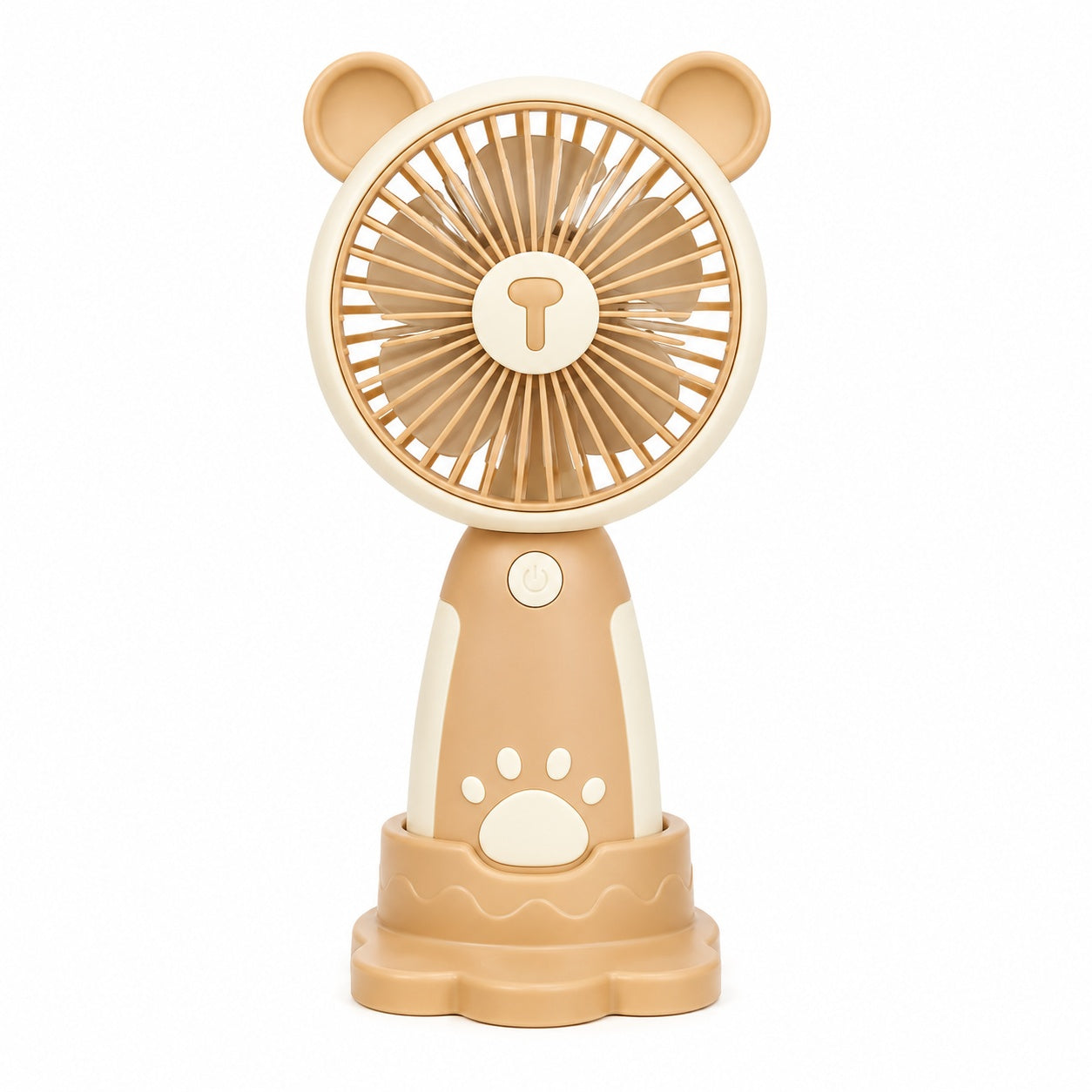 Mini Ventilator Portabil USB cu 3 Viteze, Suport Telefon si Baza, Model Urs, Bej