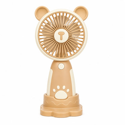 Mini Ventilator Portabil USB cu 3 Viteze, Suport Telefon si Baza, Model Urs, Bej