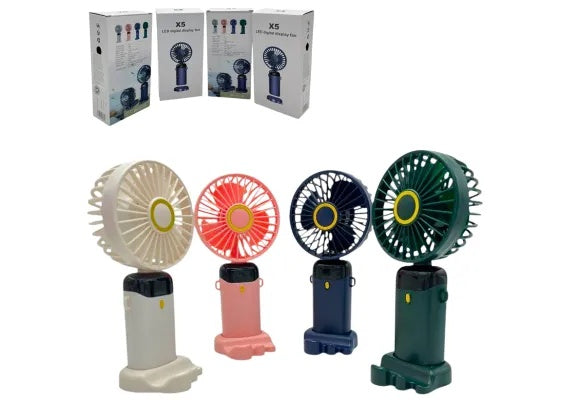 Miniventilator X5 portabil 2.5W cu afisaj LED, alimentare 5V 2A, carcasa ABS PC, usor si compact,