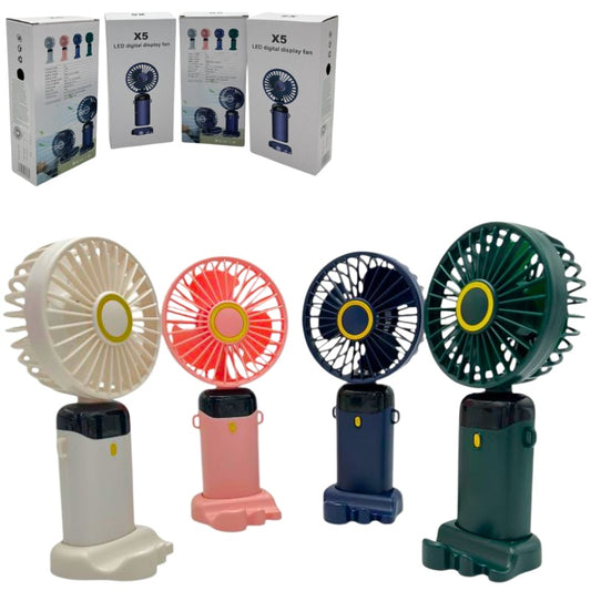 Miniventilator X5 portabil 2.5W cu afisaj LED, alimentare 5V 2A, carcasa ABS PC, usor si compact,