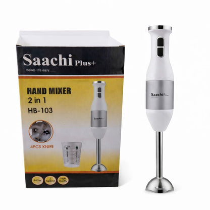 Mixer de mână 2 în 1 Saachi Plus, Plastic, Model HB-103, alb cu gri