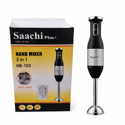 Mixer de mână 2 în 1 Saachi Plus, Plastic, Model HB-103, negru