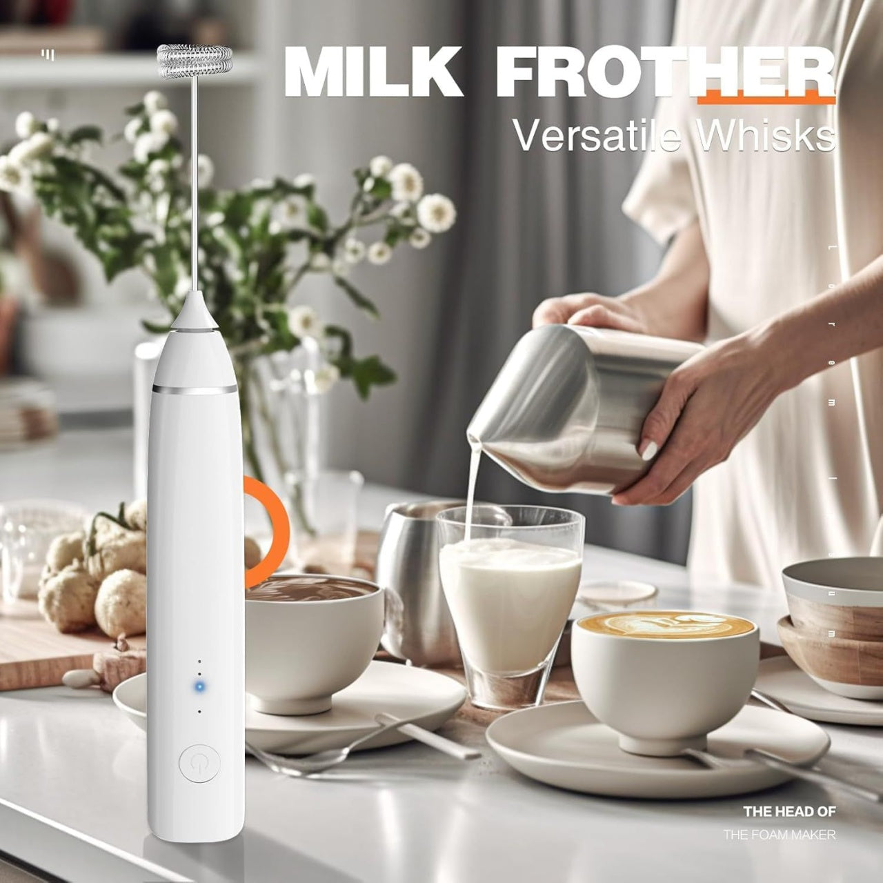 Mixer electric pentru cafea si spuma de lapte, reincarcabil USB, 3 viteze, 7500 RPM, negru