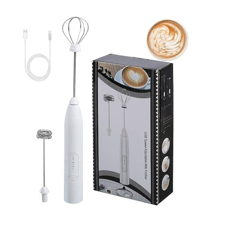 Mixer electric pentru cafea si spuma de lapte, reincarcabil USB, 3 viteze, 7500 RPM, alb