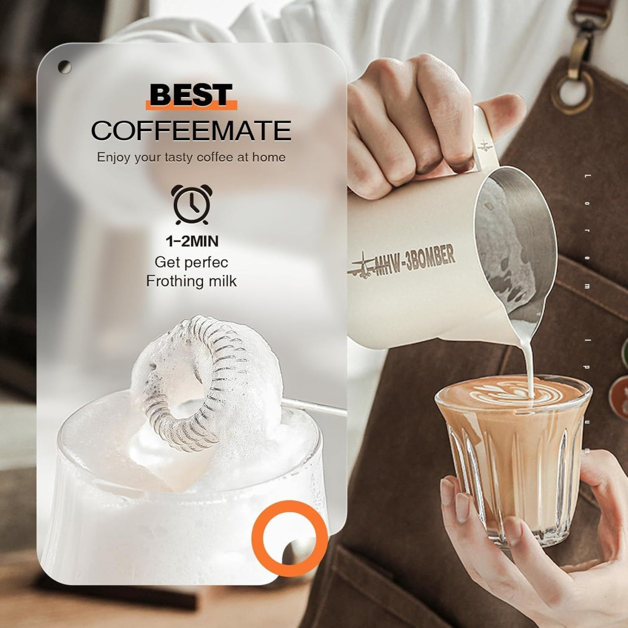 Mixer electric pentru cafea si spuma de lapte, reincarcabil USB, 3 viteze, 7500 RPM, alb