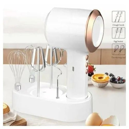 Mixer electric portabil 2 in 1 cu accesorii, reincarcabil USB, alb