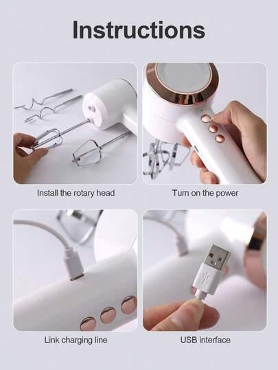 Mixer electric portabil 2 in 1 cu accesorii, reincarcabil USB, galben