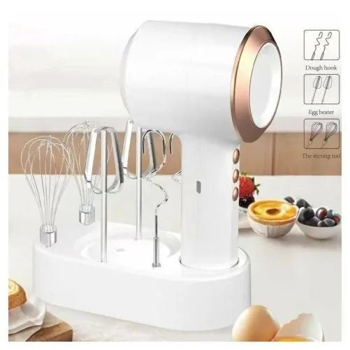 Mixer electric portabil 2 in 1 cu accesorii, reincarcabil USB, roz