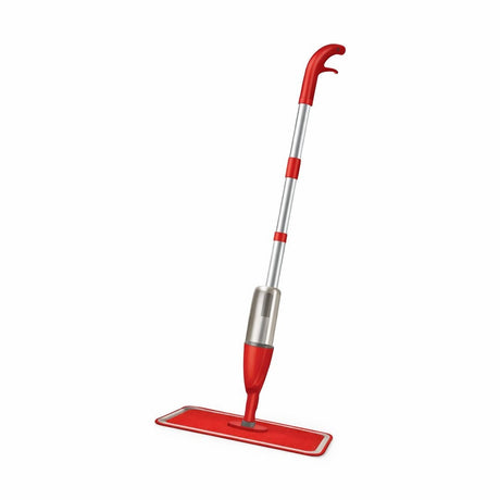 Mop plat cu pulverizator și rezervor integrat pentru curățarea rapidă a pardoselilor, Roșu