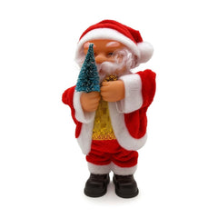 Mos Craciun muzical cu bradut , figurina decorativa de Craciun, 17cm