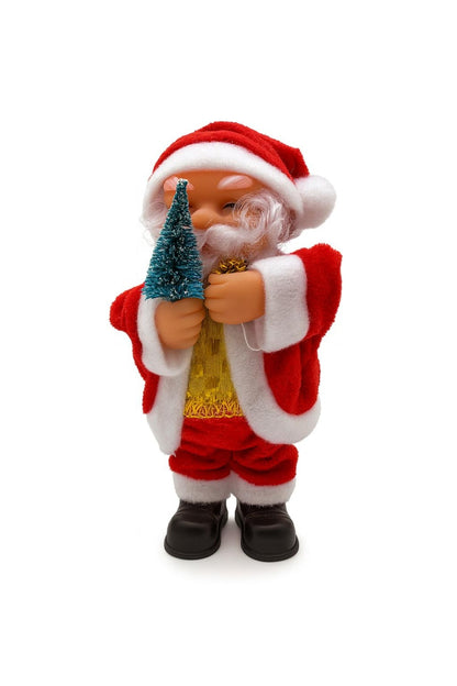 Mos Craciun muzical cu bradut , figurina decorativa de Craciun, 17cm