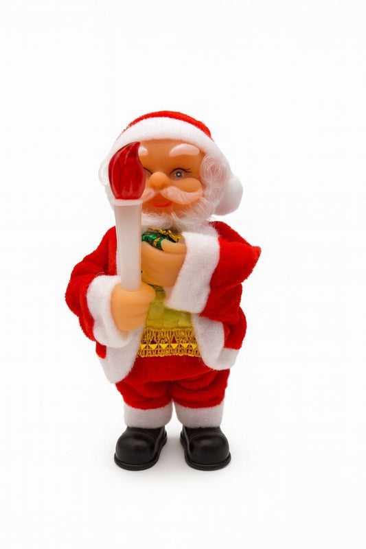 Mos Craciun muzical cu lumanare luminoasa , figurina decorativa Craciun, 17cm