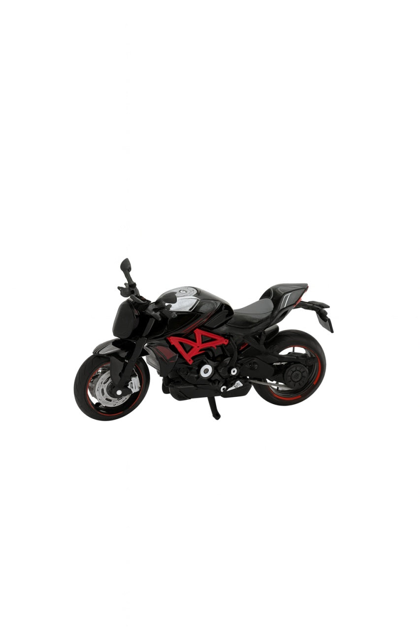 Motocicleta Metalica Die-Cast , Model Naked Sport Negru cu Rosu, 19x9 cm